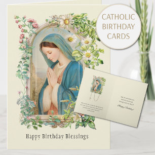 Carte d'anniversaire florale catholique Vierge Mar