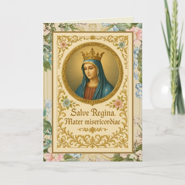Carte d'anniversaire florale de la Vierge catholiq (Devant)