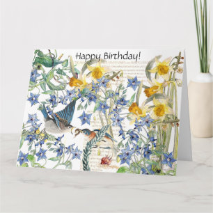 Carte d'anniversaire florale d'oiseau d'oiseau