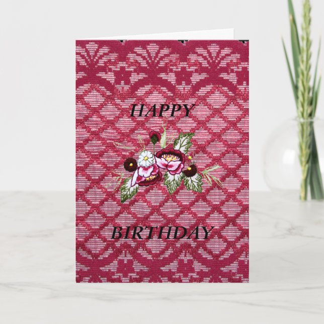 carte d'anniversaire florale en dentelle rouge (Devant)