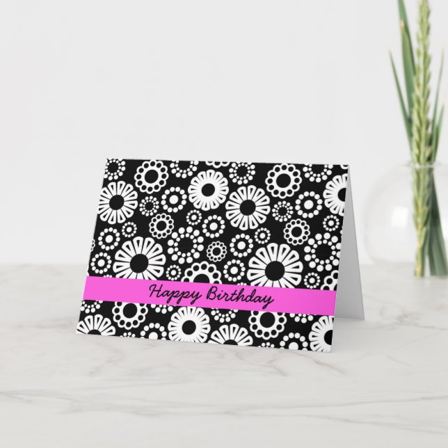 Carte d'anniversaire florale noire et blanche (Devant)