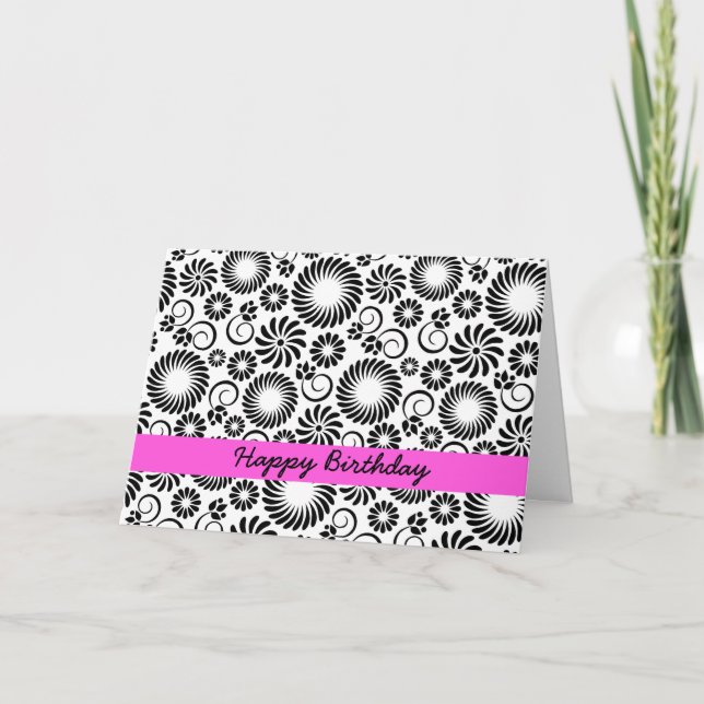 Carte d'anniversaire florale noire et blanche (Devant)