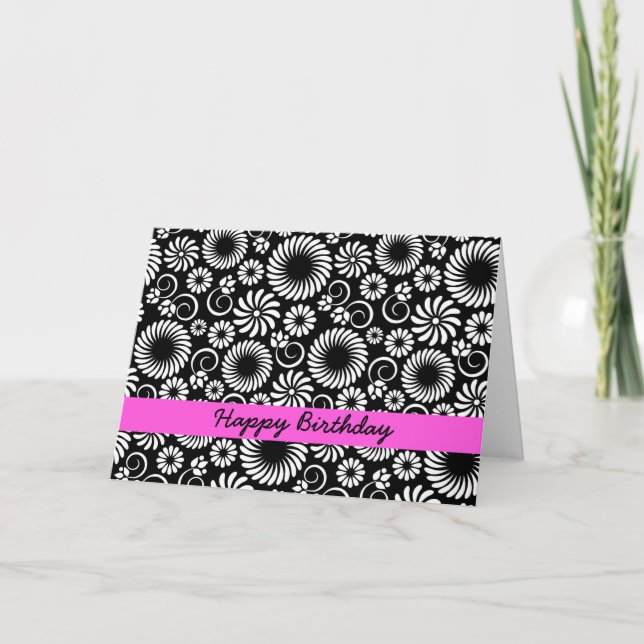 Carte d'anniversaire florale noire et blanche (Devant)