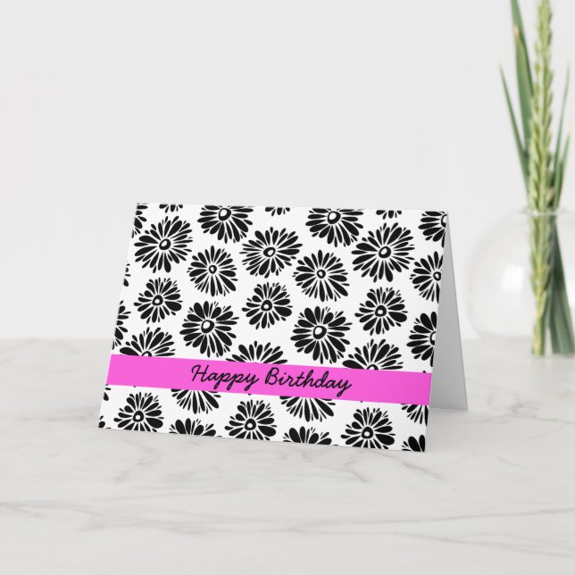 Carte d'anniversaire florale noire et blanche (Devant)