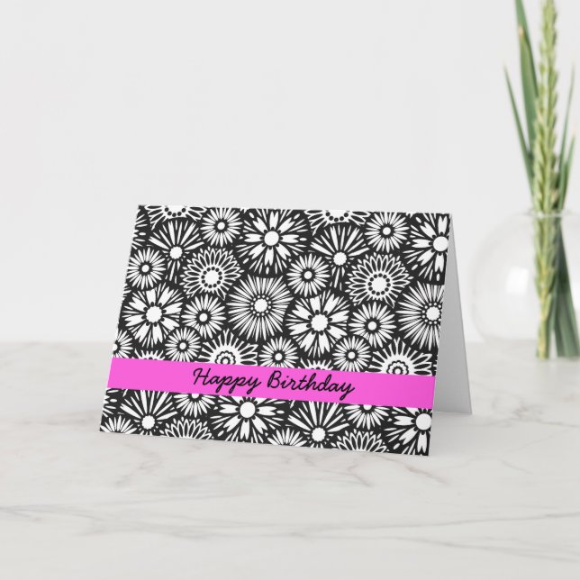 Carte d'anniversaire florale noire et blanche (Devant)