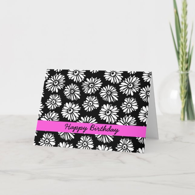 Carte d'anniversaire florale noire et blanche (Devant)