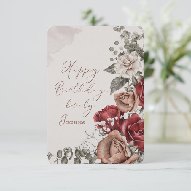 Carte d'anniversaire florale personnalisée (Debout devant)