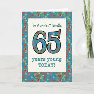 Carte d'anniversaire florale personnalisée 65 ans 