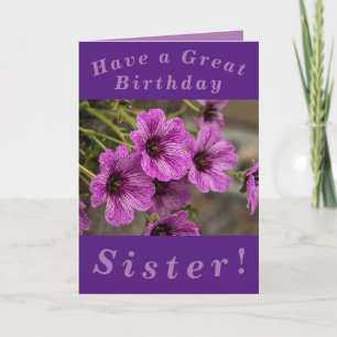 Carte d'anniversaire florale pourpre pour soeur