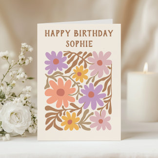 Carte d'anniversaire florale rétro colorée