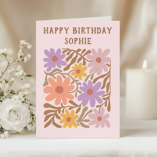 Carte d'anniversaire florale rétro colorée