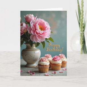 Carte d'anniversaire florale rose joyeuse