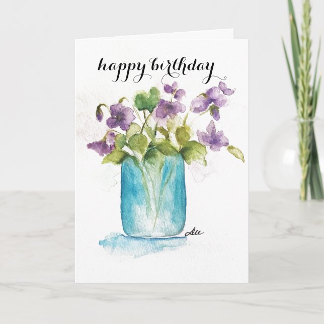 Carte d'anniversaire florale violette (Devant)
