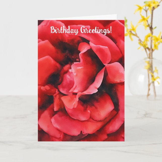 Carte d'anniversaire florissante Red Rose Petals A (Fleur jaune)