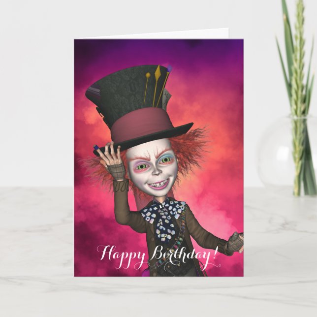 Carte d'anniversaire folle de chapelier (Devant)