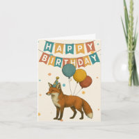 Carte d'anniversaire Fox - animal de fête mignonne