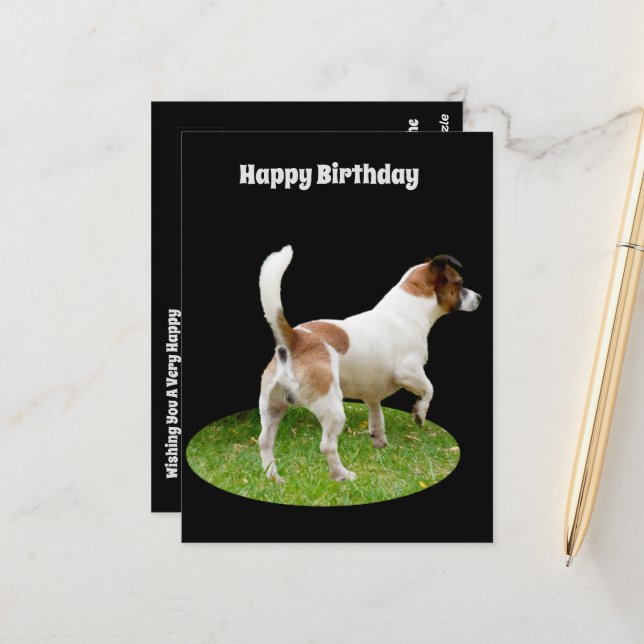 Carte d'anniversaire : Fox Terrier en service de g (Devant/Arrière en situation)