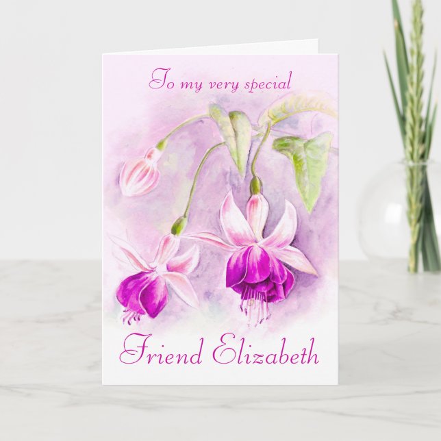 Carte d'anniversaire Fuchsia floral violet rose (Devant)