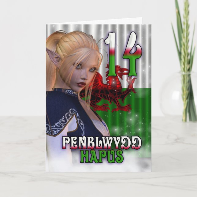Carte d'anniversaire galloise, Penblwydd Hapus 14 (Devant)