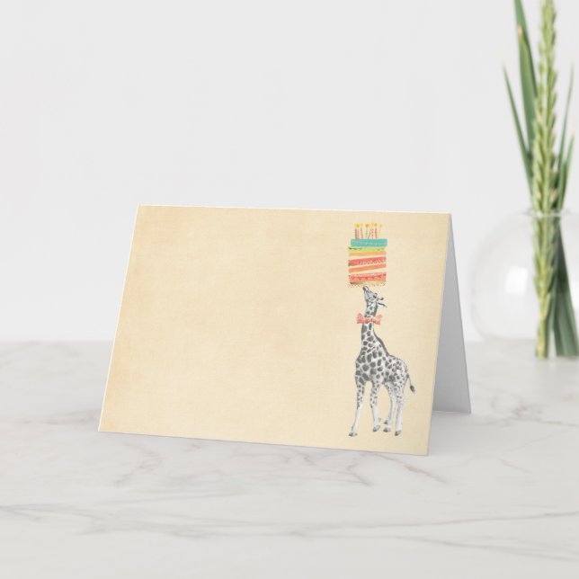 Carte d'anniversaire Giraffe et Gâteau (Devant)