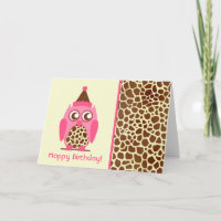 Carte d'anniversaire Giraffe Print & Pink Owl