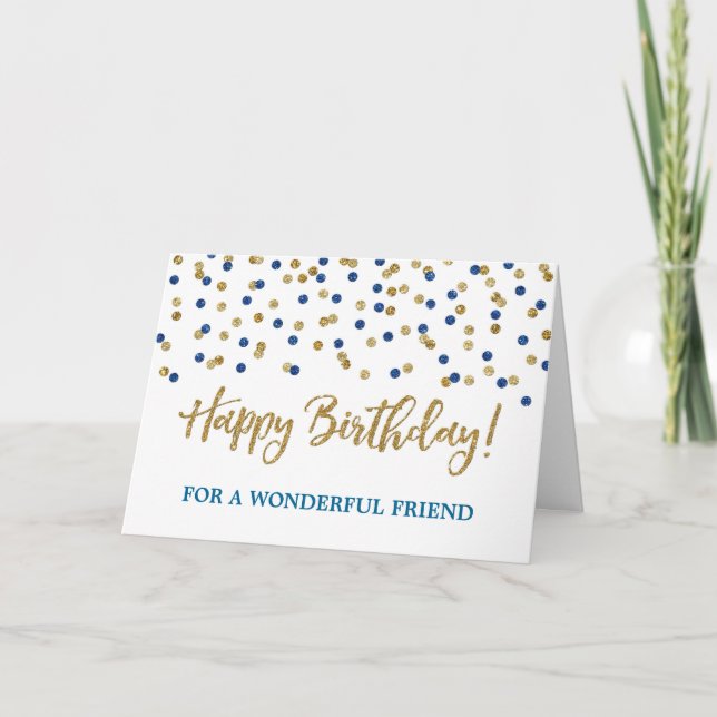 Carte d'anniversaire Gold Blue Confetti Friend (Devant)