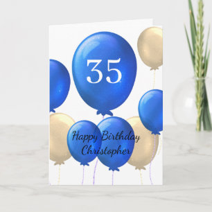 Carte d'anniversaire Gold et Blue Balloons 35th Bi