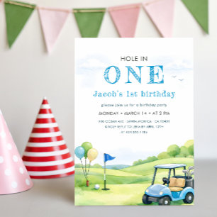 Carte d'anniversaire Golf Trou en Un Aquarelle Ble