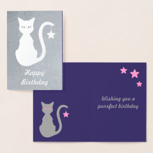 Carte d'Anniversaire Gray Cat Foil