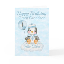 Carte d'anniversaire Great Grandson Blue Penguin 1
