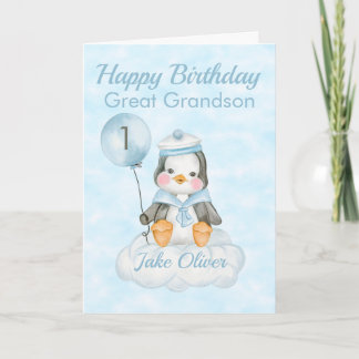 Carte d'anniversaire Great Grandson Blue Penguin 1