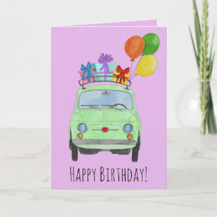 Carte d'anniversaire Green Retro Fiat 500