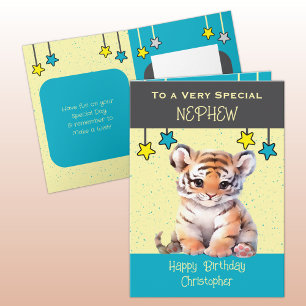 Carte d'anniversaire grise pour enfants tigres de