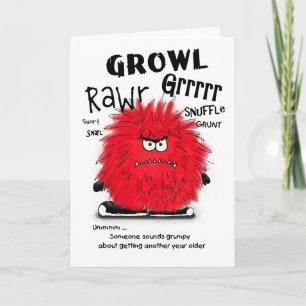 Carte d'anniversaire Grumpy Red Fuzzy Monster