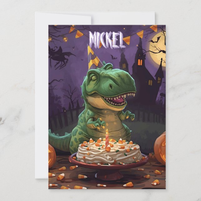 Carte d'anniversaire Halloween dinosaure pour enfa (Devant)