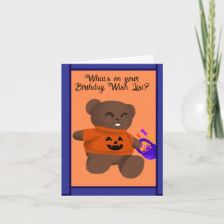 Carte d'anniversaire Halloween Teddy Trick Or Trea