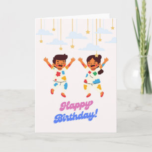 Carte d'anniversaire Happy Kids Jumping - Jumeaux