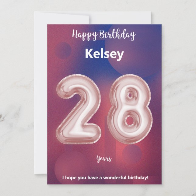 Carte d'anniversaire heureuse à 28 ans (Devant)