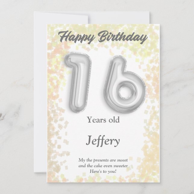 Carte d'anniversaire heureuse à seize ans (Devant)