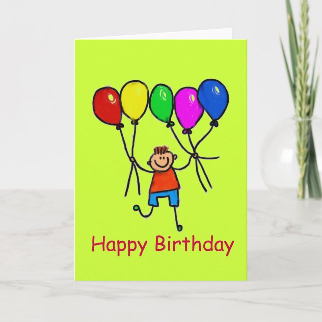 Carte d'anniversaire heureuse de garçon de ballon (Devant)