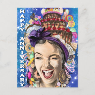 Carte d'anniversaire heureux avec une femme heureu