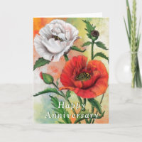 Carte d'anniversaire heureux Fleurs de pavot blanc