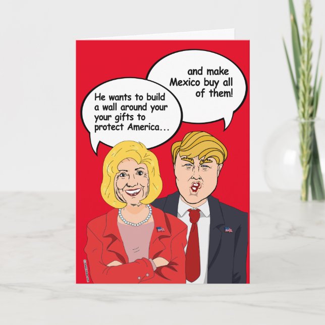 Carte d'anniversaire Hillary vs Trump - Un mur aut (Devant)