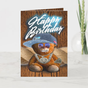 Carte d'anniversaire hip-hop ours en peluche