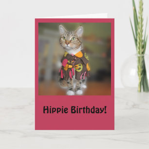 Carte d'anniversaire hippie de chat tigré