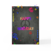 Carte d'anniversaire hippie heureuse en noir