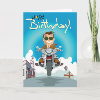 carte d'anniversaire homme à motocyclette