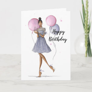 Carte d'anniversaire illustrée de la mode pliée 