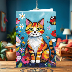 Carte d'anniversaire Impasto Chat, Fleurs & Papill