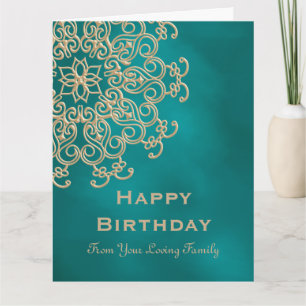 CARTE D'ANNIVERSAIRE INDIENNE turquoise ET OR ISPI